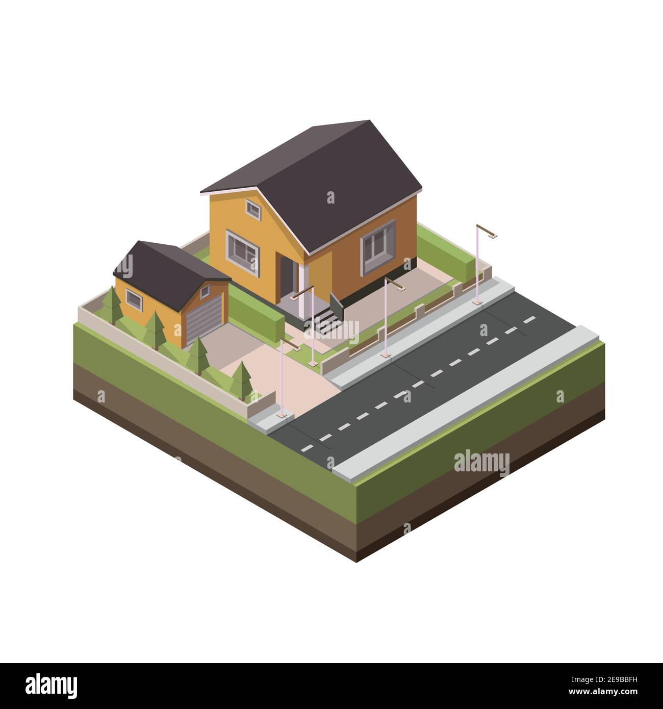 Casa isometrica. Elemento isometrico vettoriale che rappresenta la casa suburbana. Casa per le vacanze. Edificio di campagna. Illustrazione Vettoriale