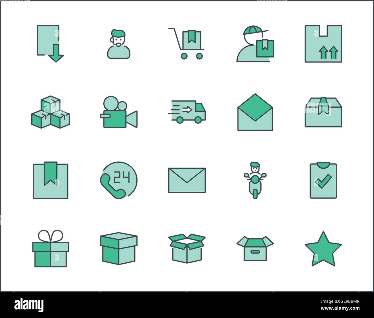 Icona della linea vettore di spedizione. Contiene simboli da casella, casa e altro ancora. Traccia Modificabile. 32x32 pixel. Illustrazione Vettoriale