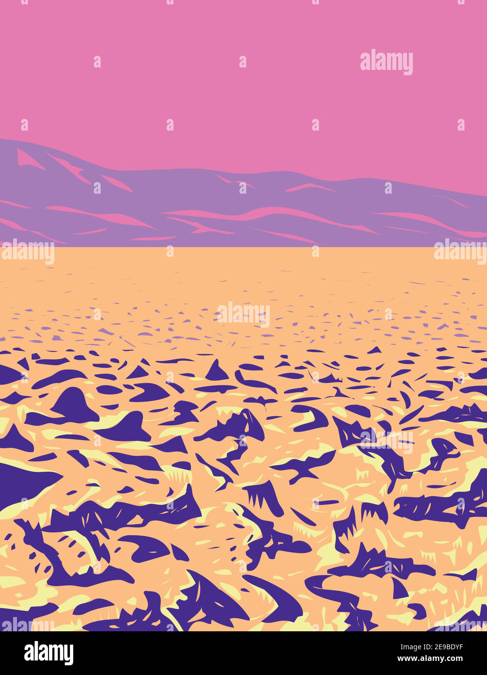 WPA poster arte di tumuli di sale spiky noto come Campo da golf DevilÕs nel Parco Nazionale della Death Valley situato in CaliforniaCNevada confine USA in opere pr Illustrazione Vettoriale