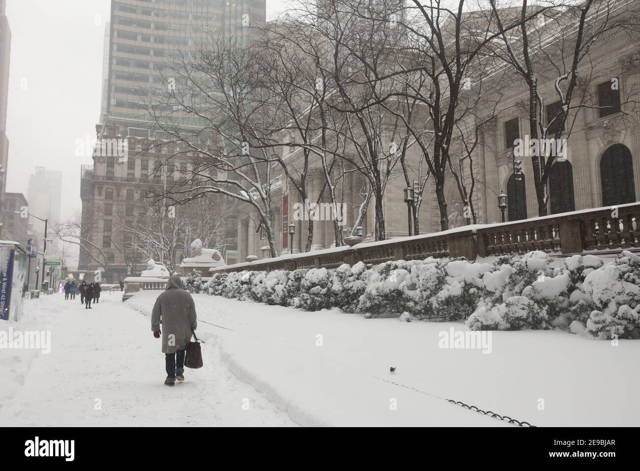 New York City USA Main New York Public Library Building - l'edificio Stephen A. Schwarzman nella neve Foto Stock