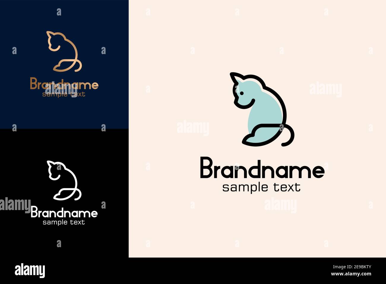 Semplice logo gatto, seduta logo gatto in linea stile art, moderno e minimalista logo design. Illustrazione Vettoriale