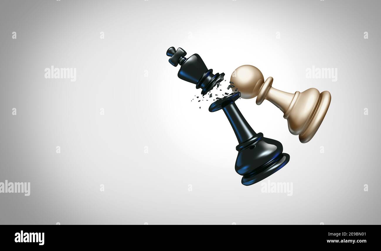 Concetto di Checkmate e decisione strategica business strategia di successo idea di vincere come nel gioco degli scacchi con una pedina sconfiggendo un re come una leadership. Foto Stock