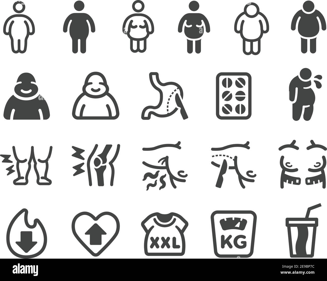 insieme di icone obesità e fatman, vettore e illustrazione Illustrazione Vettoriale