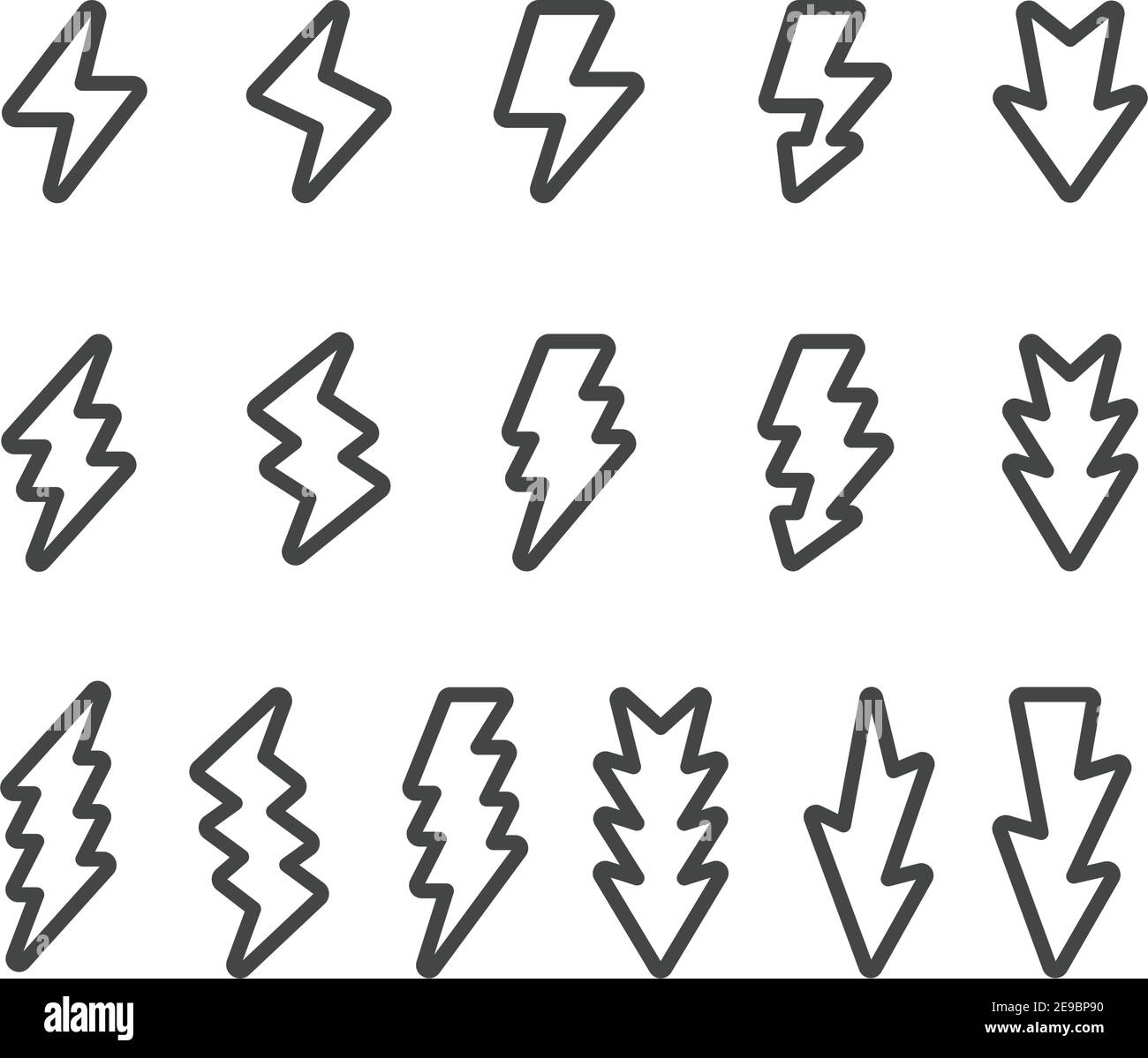 insieme di icone di linea sottile fulmini e tuoni, vettore e illustrazione Illustrazione Vettoriale