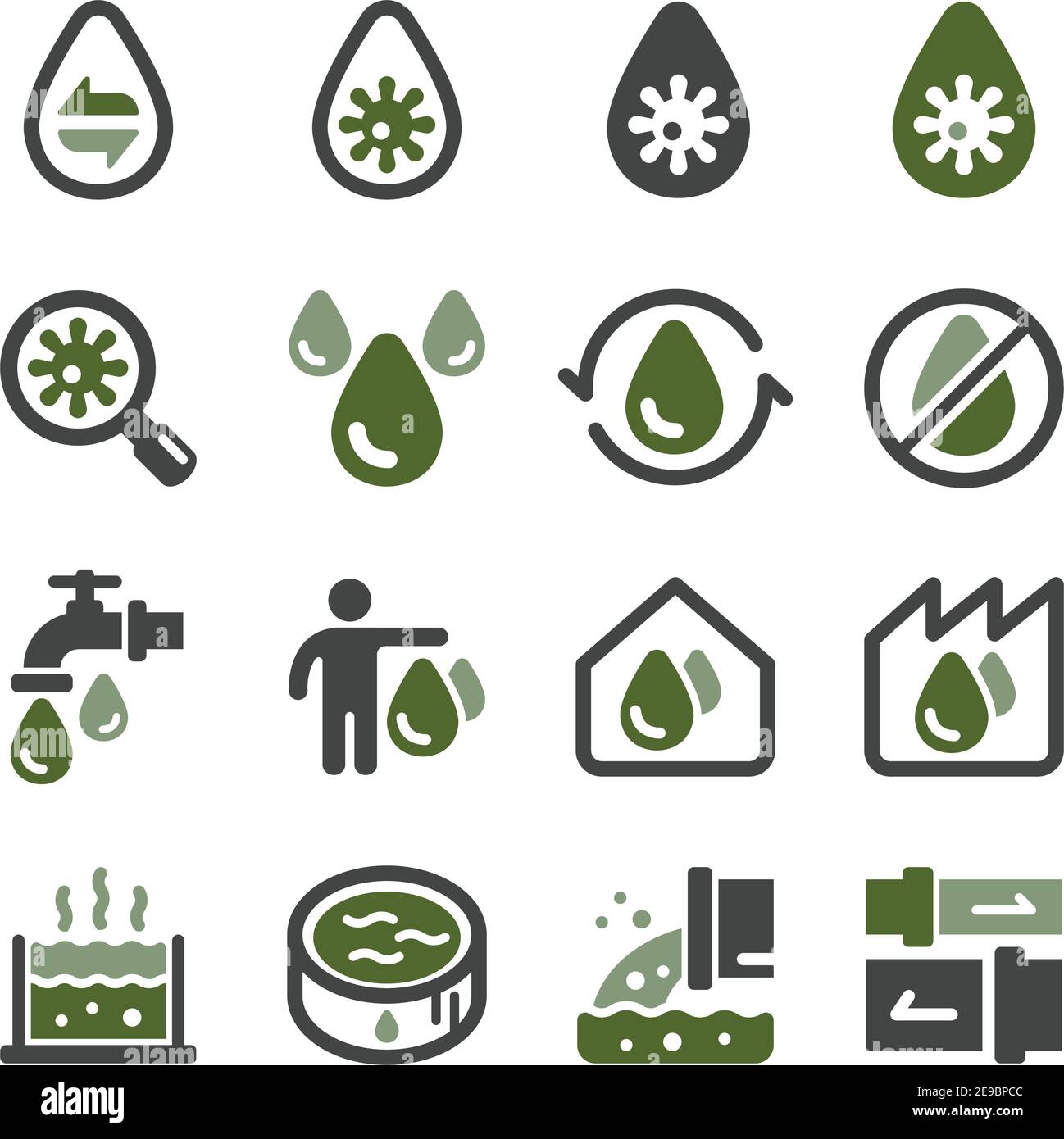 insieme di icone delle acque reflue e delle acque reflue, vettore e illustrazione Illustrazione Vettoriale