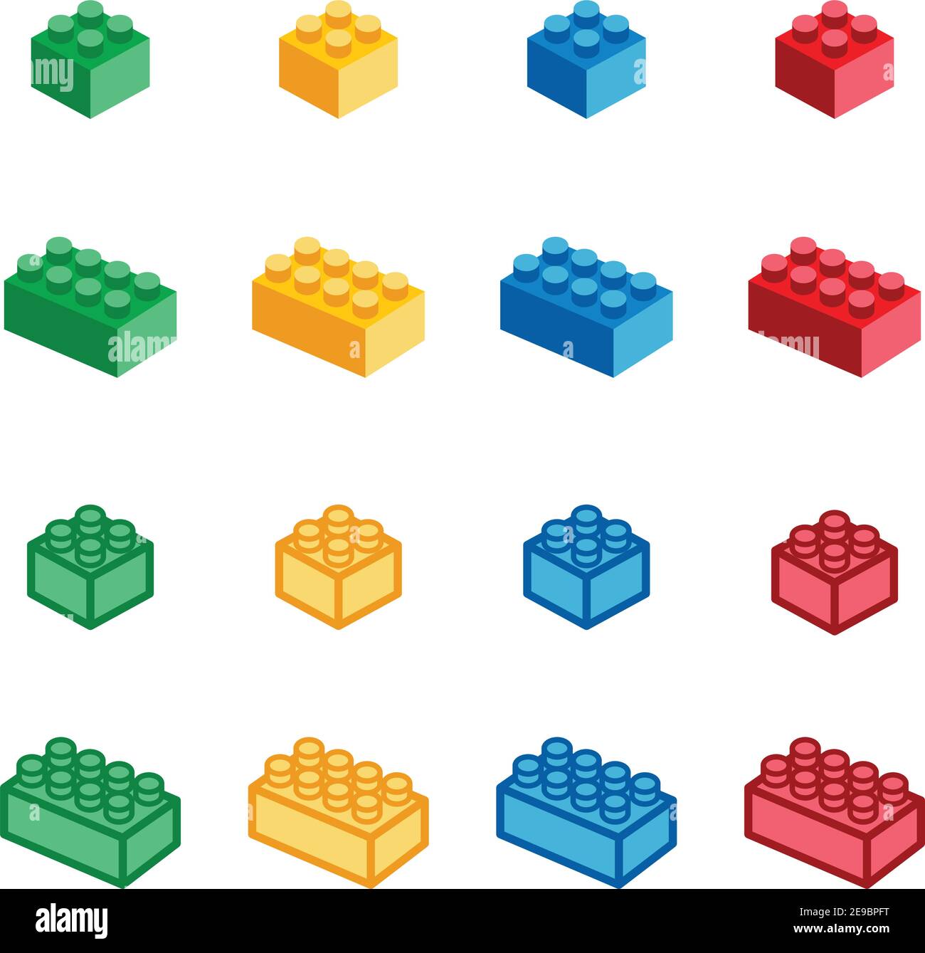 set di icone di mattone giocattolo e blocco giocattolo, vettore e illustrazione Illustrazione Vettoriale