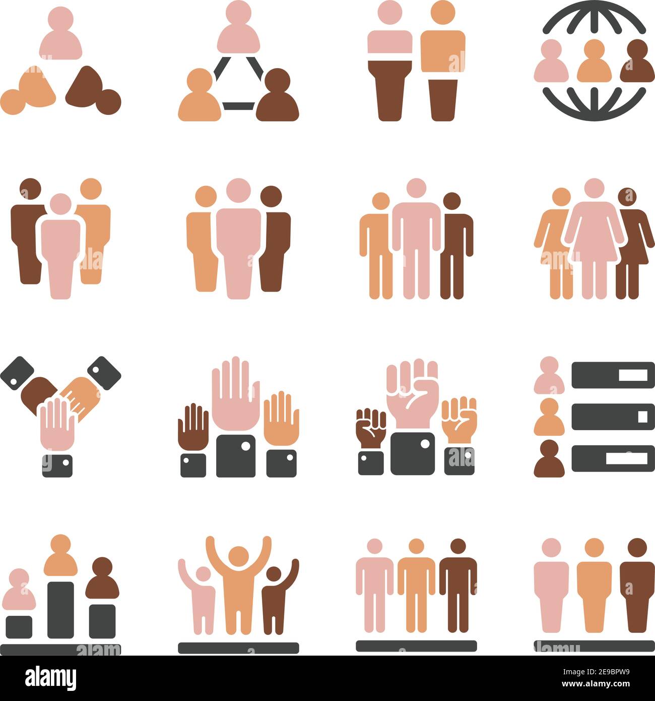 popolazione mondiale in serie di icone diferenti del tono della pelle, vettore e illustrazione Illustrazione Vettoriale