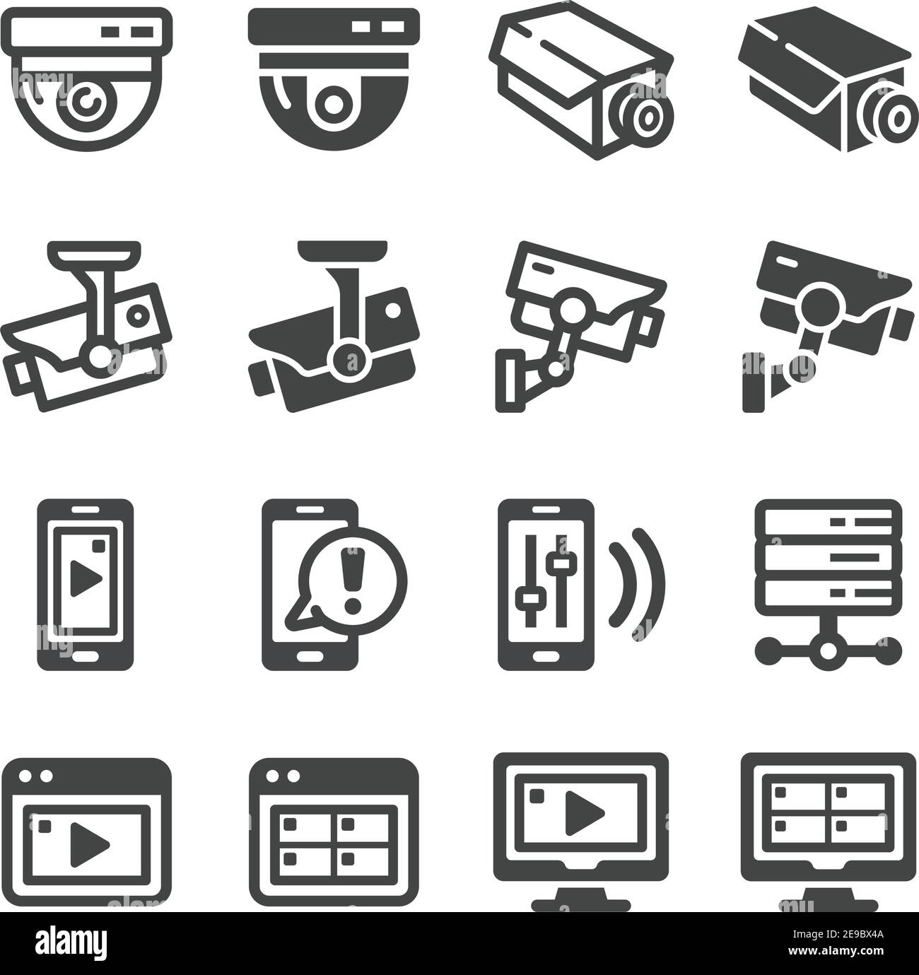 set di icone telecamera di sicurezza e televisione a circuito chiuso, vettore e illustrazione Illustrazione Vettoriale