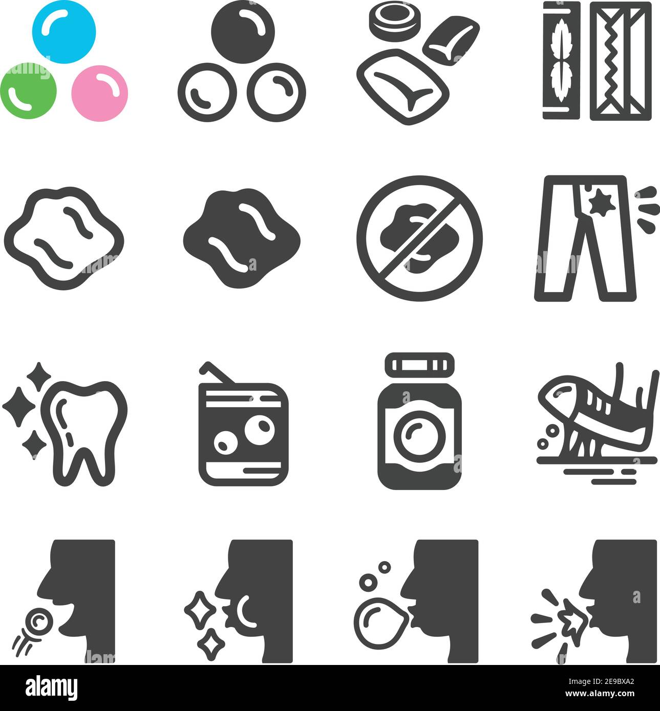 set di icone di gomma da masticare, vettore e illustrazione Illustrazione Vettoriale