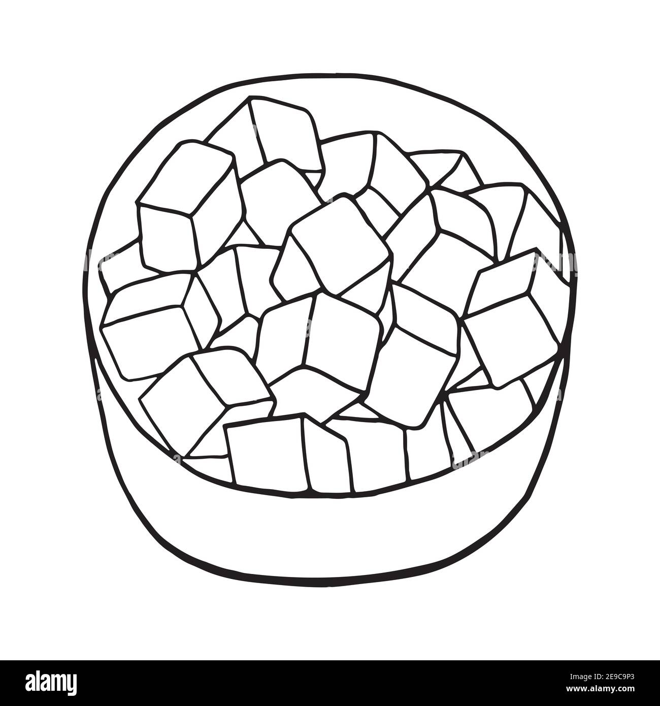 Tofu di mapo di doodle disegnato a mano. Piatto di cucina cinese. Progettare un elemento di schizzo per menu cafè, ristorante, etichetta e imballaggio. Illustrazione vettoriale Illustrazione Vettoriale