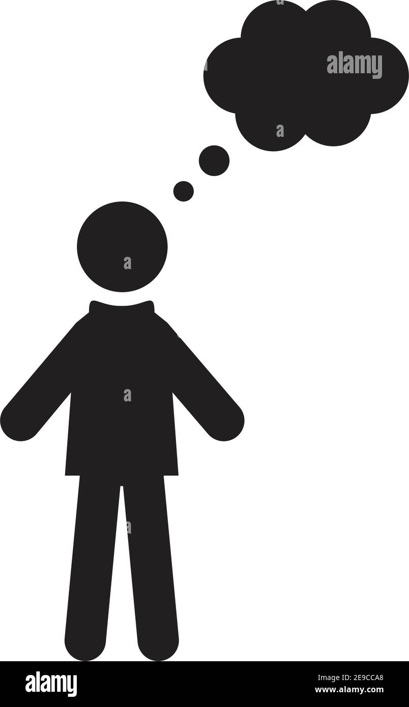 Pensa icona vettore uomo persona profilo avatar con simbolo bolla per un'idea e informazioni nell'illustrazione del pittogramma di glifo a colori piatti Illustrazione Vettoriale