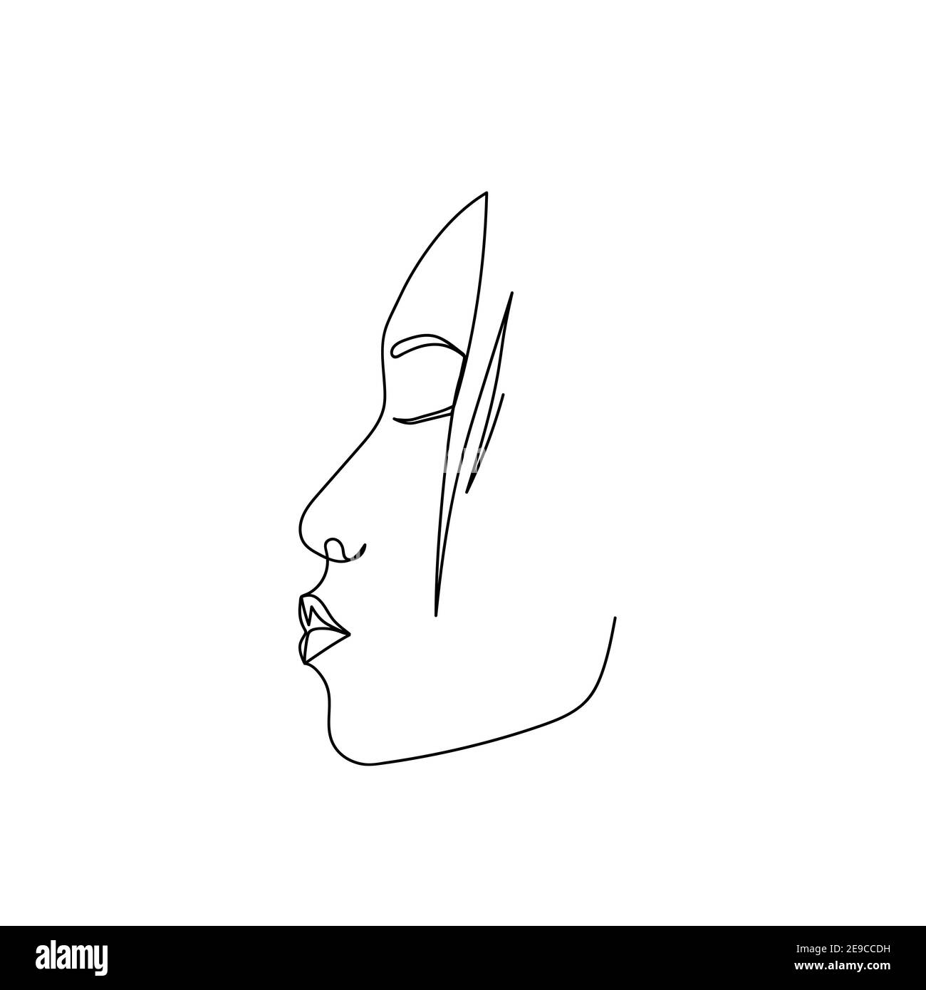 Linea continua ritratto astratto femminile asiatico. Faccia donna a linea singola con occhi chiusi isolati su sfondo bianco. Woman Design per il business dei modelli Illustrazione Vettoriale