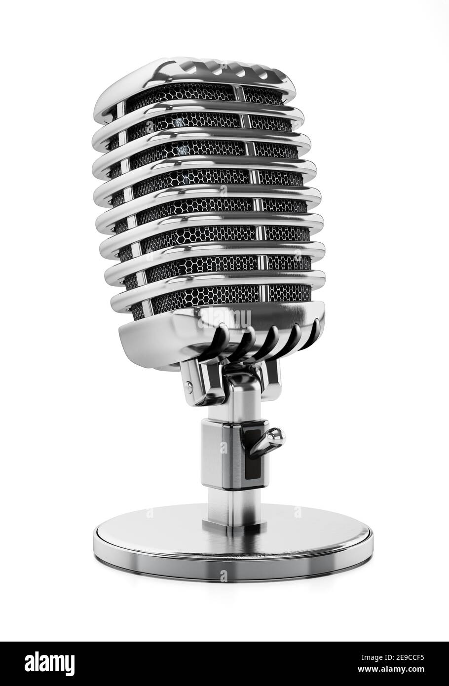 Microfono retro isolato su sfondo bianco. Illustrazione 3D. Foto Stock