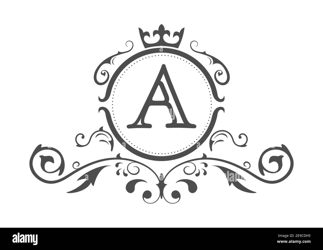 Lettera stilizzata A dell'alfabeto latino. Modello monogramma con ornamento  e corona per la progettazione di fiale, biglietti da visita, loghi, emblemi  e araldica. Ve Immagine e Vettoriale - Alamy