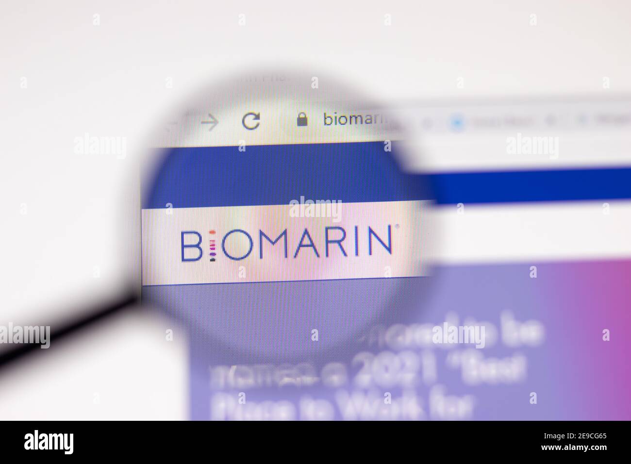 Los Angeles, USA - 1 Febbraio 2021: Pagina web di BioMarin Pharmaceutical. Biomarin.com logo sullo schermo, editoriale illustrativo Foto Stock