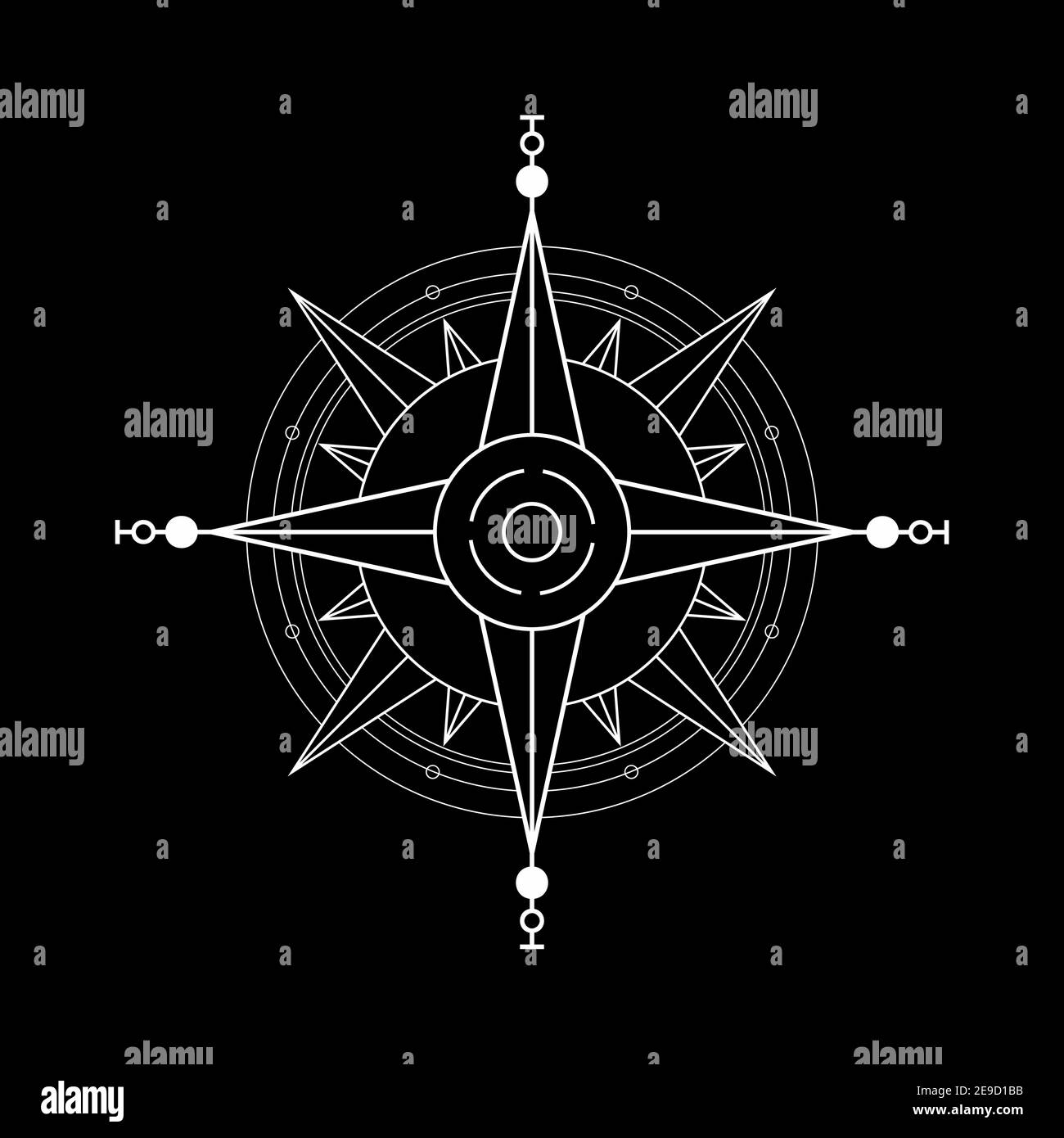 Illustrazione astratta dell'icona rosa della bussola su sfondo nero. Illustrazione Vettoriale