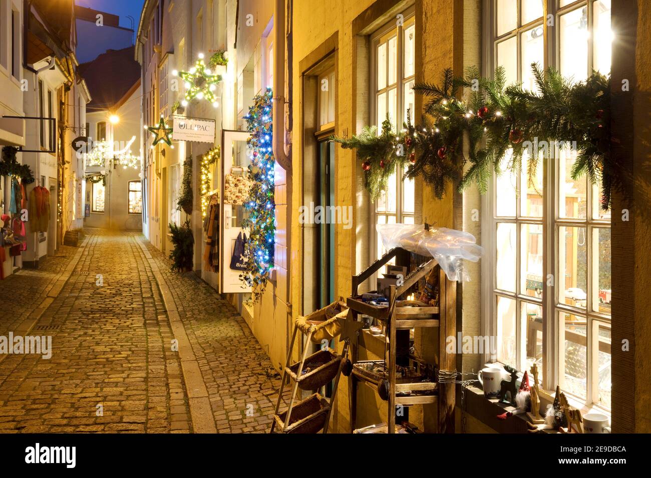 Schnoor, quartiere nel centro medievale di Brema a yule Tide, Germania, Brema Foto Stock