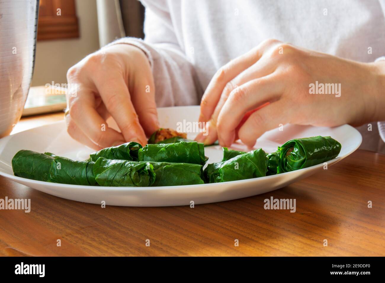 Collard Verdi ripieni. Collard Greens ripieni di carne e riso, cucina tradizionale turca. Cavolo nero arrotolabile Foto Stock