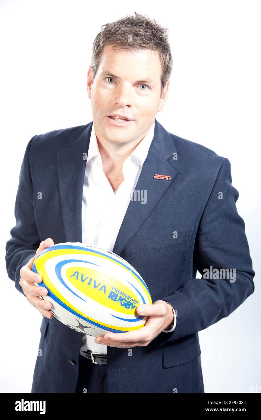 Mark Duden-Smith ritratto come ESPN Aviva Premiership Rugby TV presentatore Foto Stock