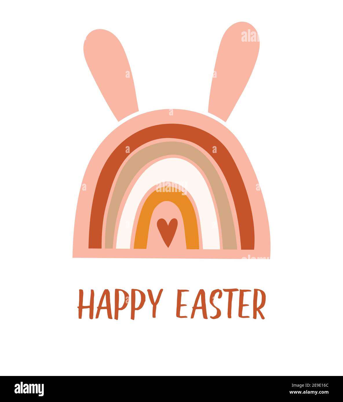 Boho concetto di design pasquale, coniglietti, uova, fiori e arcobaleni in colori pastello e terracotta, illustrazioni vettoriali piatte Illustrazione Vettoriale