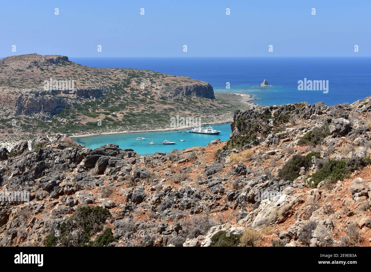 Vista della splendida laguna azzurra di Balos sull'isola greca di Creta, incredibile paradiso paesaggistico. Foto Stock
