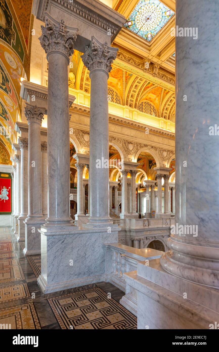 Interni decorati del Jefferson Building - parte della Library of Congress, Washington, DC, USA Foto Stock