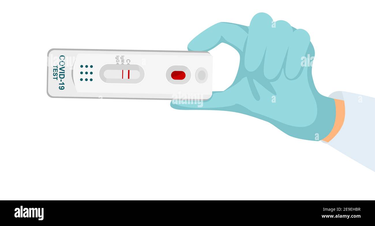Test positivo per il coronavirus nel biscotto del medico. Test medico rapido per Covid-19. Risultati del test Covid-19. Illustrazione Vettoriale