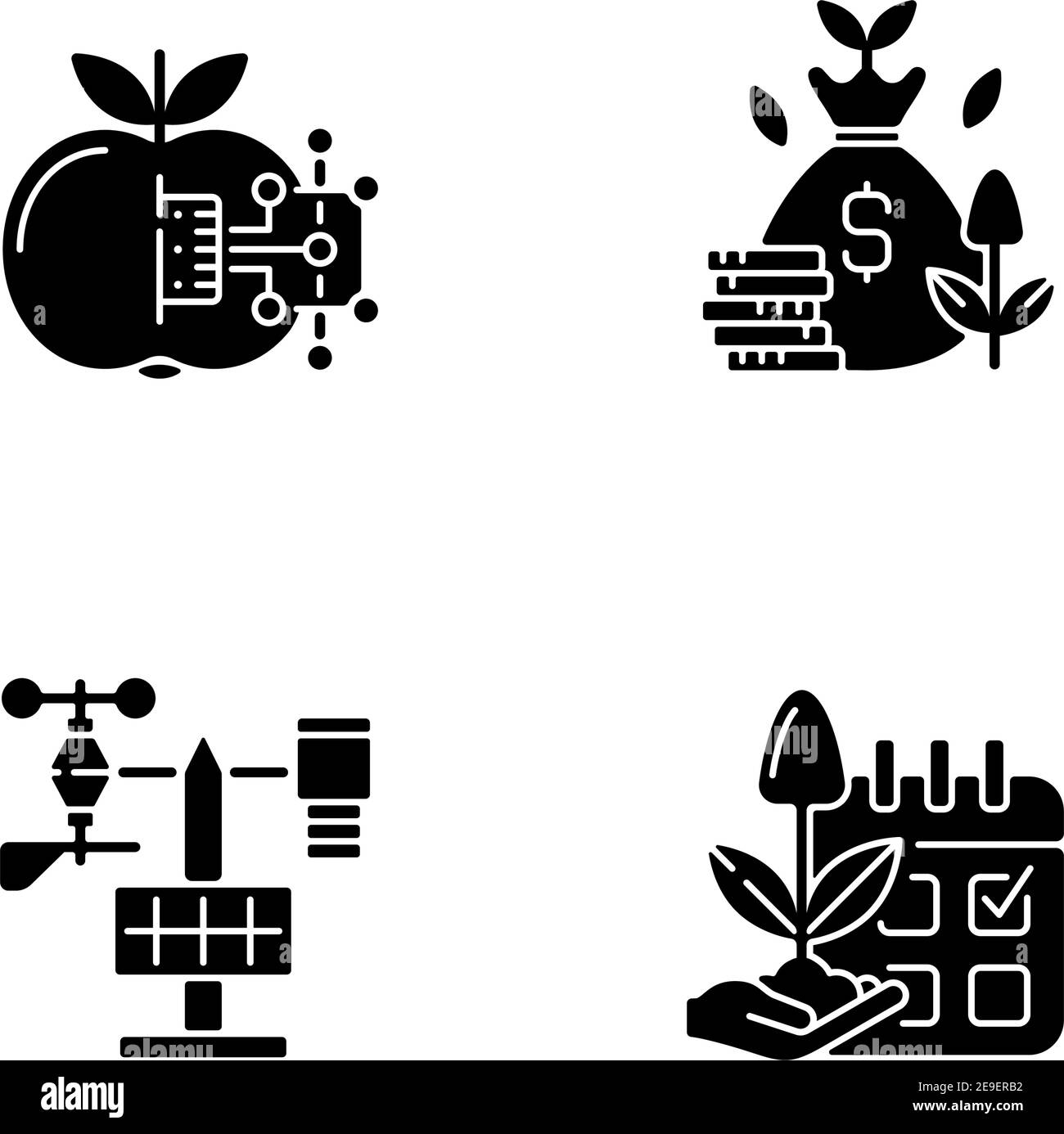 Stima del tempo di piantatura glifo nero icone impostate su spazio bianco Illustrazione Vettoriale