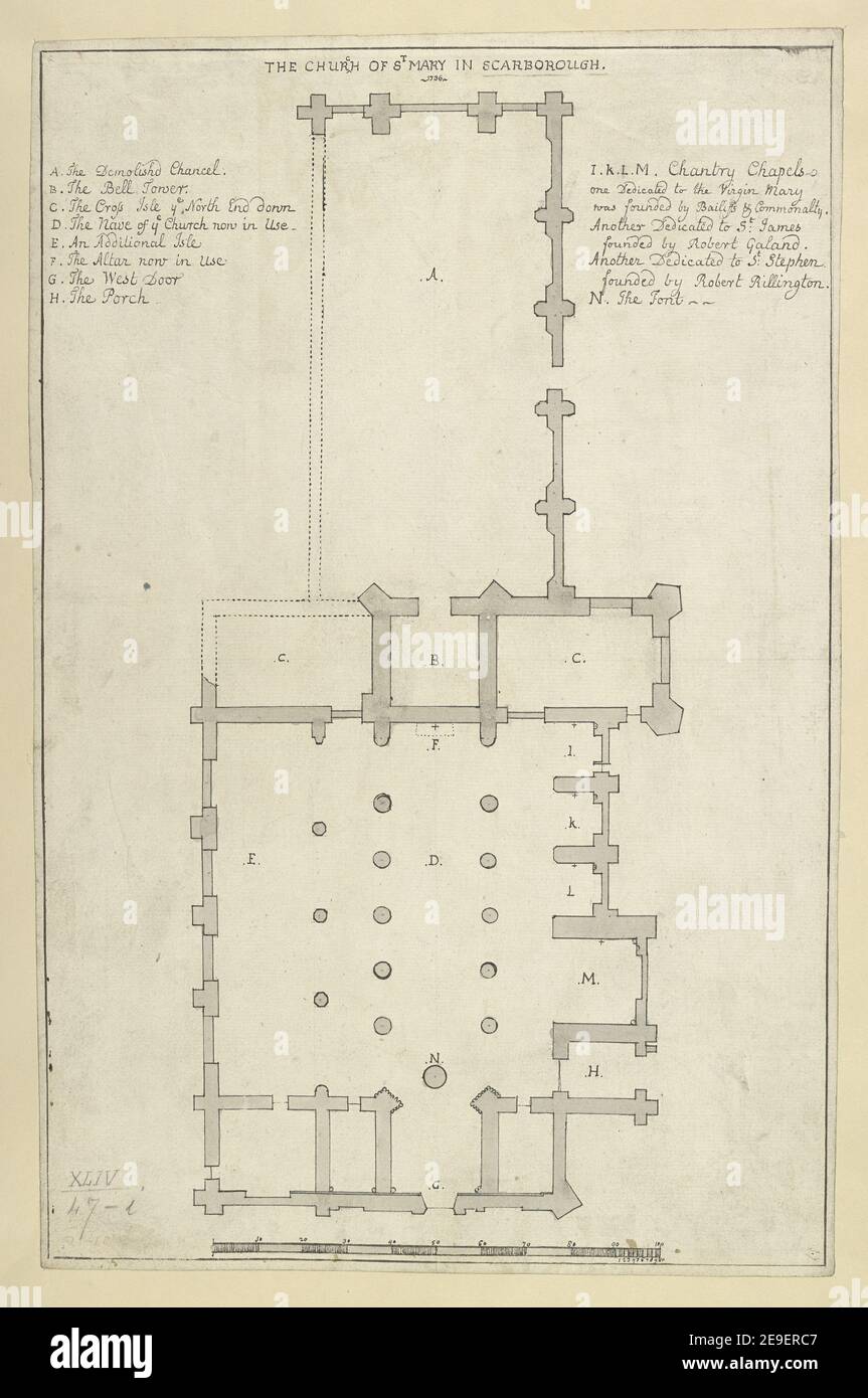 LA CHIESA DI SANTA MARIA A SCARBOROUGH. Materiale visivo: Titolo: CHIESA di Santa MARIA A SCARBOROUGH. 44.47.i. Data di pubblicazione: 1736. Tipo di articolo: 1 disegno mezzo: Penna e inchiostro nero con lavaggio monocromatico dimensioni: Foglio 31.4 x 20.2 cm ex proprietario: George III, Re di Gran Bretagna, 1738-1820 Foto Stock