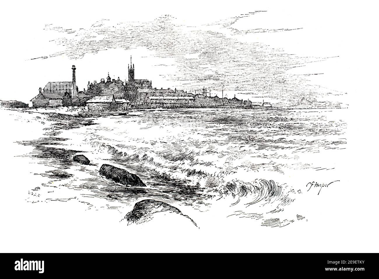 Penzance, tratto dalla costa occidentale, disegno di penna e inchiostro di Charles George Harper , illustrazione di linea riprodotta dal processo del bitume nel 1893 volume 1 Foto Stock