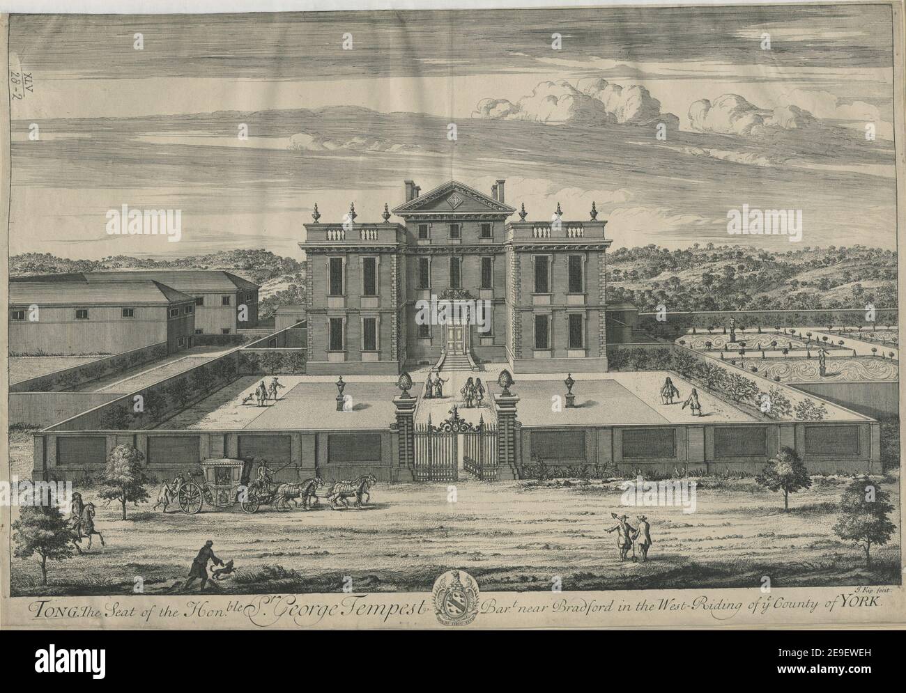 Tong. La sede dell'Hon.ble S.R George Tempest Bar.t. vicino a Bradford nel West Riding di YE County di York. Autore Kip, Johannes 45.28. Luogo di pubblicazione: [Londra] Editore: [Editore sconosciuto]., Data di pubblicazione: [1707-1720 c.] Tipo articolo: 1 stampa mezzo: Incisione e incisione dimensioni: Platemark 19.5 x 24.2 cm ex proprietario: Giorgio III, Re di Gran Bretagna, 1738-1820 Foto Stock