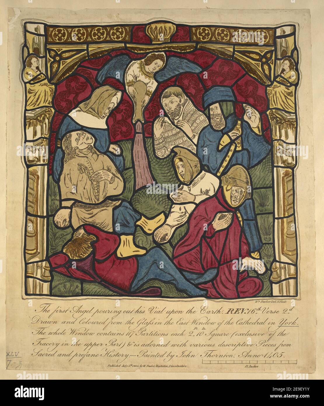 Il primo Angelo che versa la sua fiala sulla Terra. Autore Fowler, William 45.7.z. Luogo di pubblicazione: [Winterton, Lincolnshire] Editore: Pubblicato il 5 luglio 1804 da W. Fowler, Winterton, Lincolnshire., Data di pubblicazione: [5 luglio 1804] tipo di oggetto: 1 stampa mezzo: Incisione con colorazione a mano dimensioni: Foglio 32.8 x 28 cm ex proprietario: George III, Re di Gran Bretagna, 1738-1820 Foto Stock