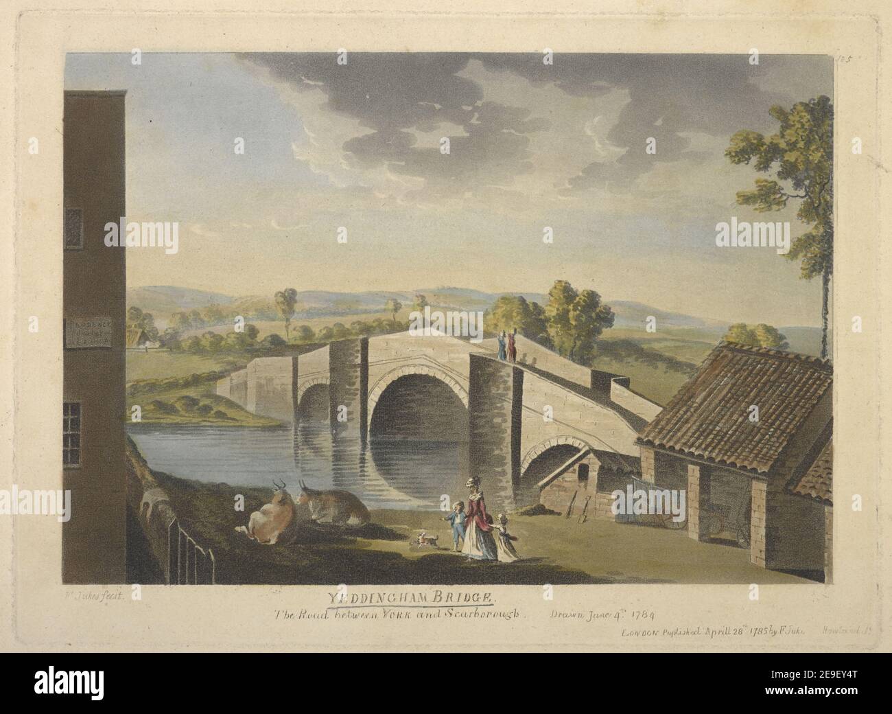 PONTE YEDDINGHAM. Autore Jukes, Francis 45.76. Luogo di pubblicazione: LONDON Editore: Pubblicato il 28 aprile 1785 da F. Jukes., Data di pubblicazione: [Aprile 28 1785] tipo di articolo: 1 stampa mezzo: Acquatinto e acquaforte con colorazione a mano dimensioni: Platemark 18 x 24.7 cm, su foglio 24.5 x 36.7 cm ex proprietario: George III, Re di Gran Bretagna, 1738-1820 Foto Stock