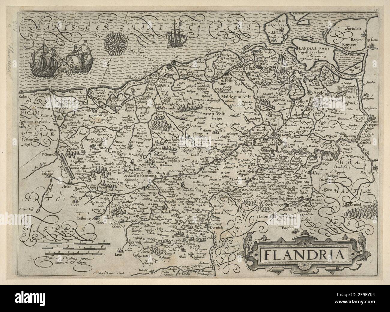 FLANDRIA. Autore Keere, Pieter van den 104.3. Luogo di pubblicazione: [Amsterdam] Editore: Petrus K√¶rius c√¶lavit, Data di pubblicazione: [Circa 1600?] Tipo di articolo: 1 mappa mezzo: Incisione su copperplate dimensioni: 22.6 x 30.8 cm ex proprietario: Giorgio III, Re di Gran Bretagna, 1738-1820 Foto Stock