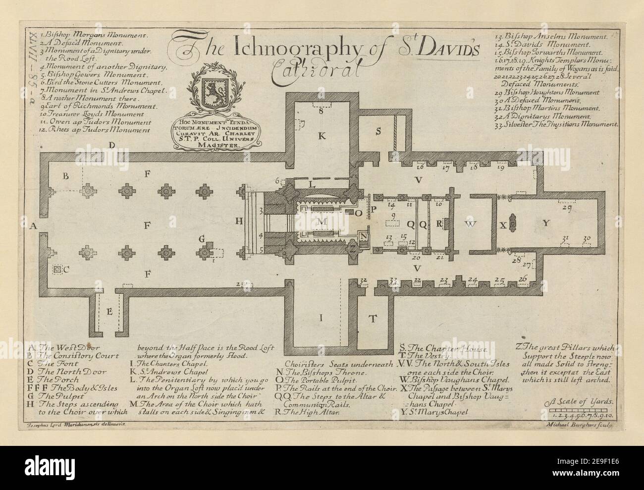 L'Ichnografia della Cattedrale di San Davide. Autore Burghers, Michael 47.85.a. Luogo di pubblicazione: [London] Editore: [D. Browne e J. Smith, in Exeter-Change; G. Strahan, in Cornhill; W. Taylor, in Pater-Noster-Row; R. Gosling, in Fleet-Street; W. Mears, J. Browne, e F. Clay, senza Temple-Bar] Data di pubblicazione: [1718 c.] Tipo di articolo: 1 mappa mezzo: Incisione su copperplate dimensioni: 17.8 x 26.8 cm ex proprietario: Giorgio III, Re di Gran Bretagna, 1738-1820 Foto Stock