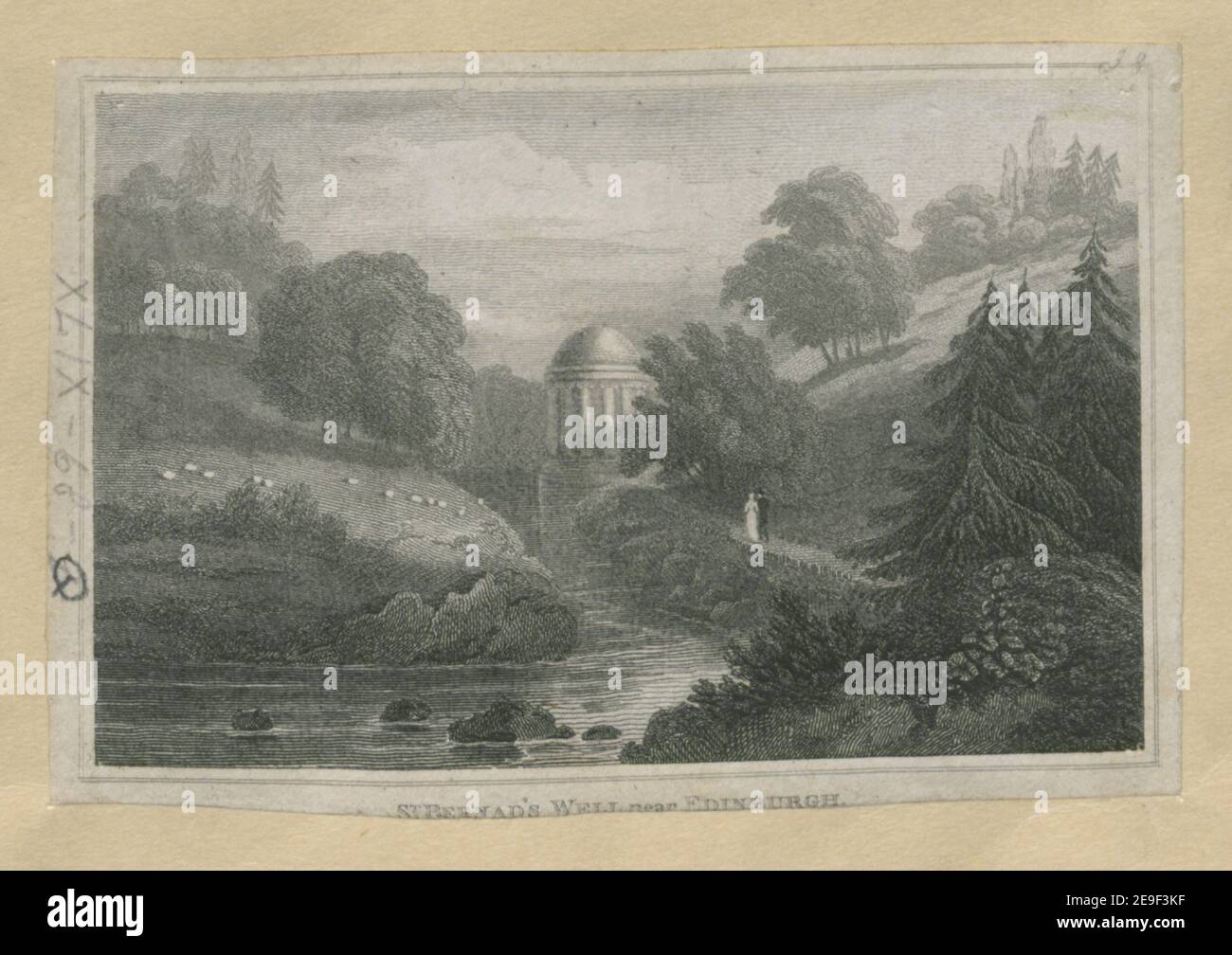 ST BERNARD È MOLTO VICINO A EDIMBURGO. Informazioni visive: Titolo: ST BERNARD'S WELL near EDINBURGH. 49.68.q. Luogo di pubblicazione: [Inghilterra?] Editore: [Editore non identificato] Data di pubblicazione: [Circa 1800-1810] tipo di articolo: 1 stampa mezzo: Incisione dimensioni: Foglio 7.1 x 10.7 cm ex proprietario: George III, Re di Gran Bretagna, 1738-1820 Foto Stock