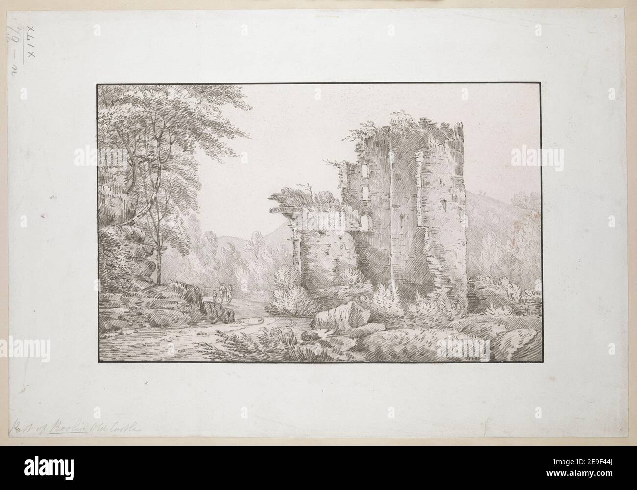 Parte del vecchio castello di Roslin. Autore Wilkinson, Joseph 49.79.n. Data di pubblicazione: [Circa 1800-1820] tipo di articolo: 1 disegno mezzo: Matita dimensioni: Foglio 29 x 42 cm ex proprietario: George III, Re di Gran Bretagna, 1738-1820 Foto Stock