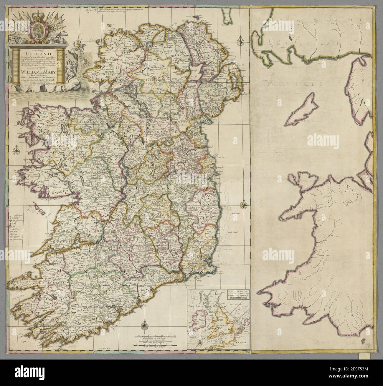 Una nuova mappa dell'Irlanda secondo Sr W. Petty (ma ha fornito molte aggiunte che non sono nel suo sondaggio né in qualsiasi altra mappa) diviso nelle sue province, contee e barronie, dove in sono distinti non solo informazioni sulla mappa: Titolo: Una nuova mappa dell'Irlanda secondo Sr W. Petty (ma fornito con molte aggiunte che non sono nella sua indagine né in qualsiasi altra mappa) diviso nelle sue province, contee, barronie, dove in sono distinti non solo i vescovili , borgo ma anche tutte le paludi, passi, ponti, , c. che sono in Sr W. P. 32 County Maps. British Library shelfmark: Mappe K.Top Foto Stock