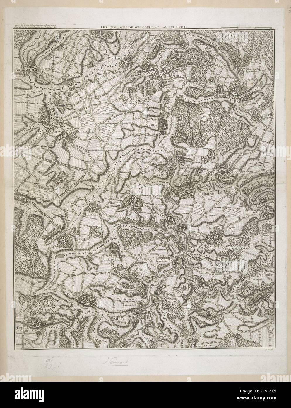 Les environs de Walcourt et Ham sur Heure. Informazioni sulla mappa: Titolo: Les environs de Walcourt et Ham-sur-Heure. 105.83.i. Data di pubblicazione: 1749. Ex proprietario: George III, re di Gran Bretagna, 1738-1820 Foto Stock