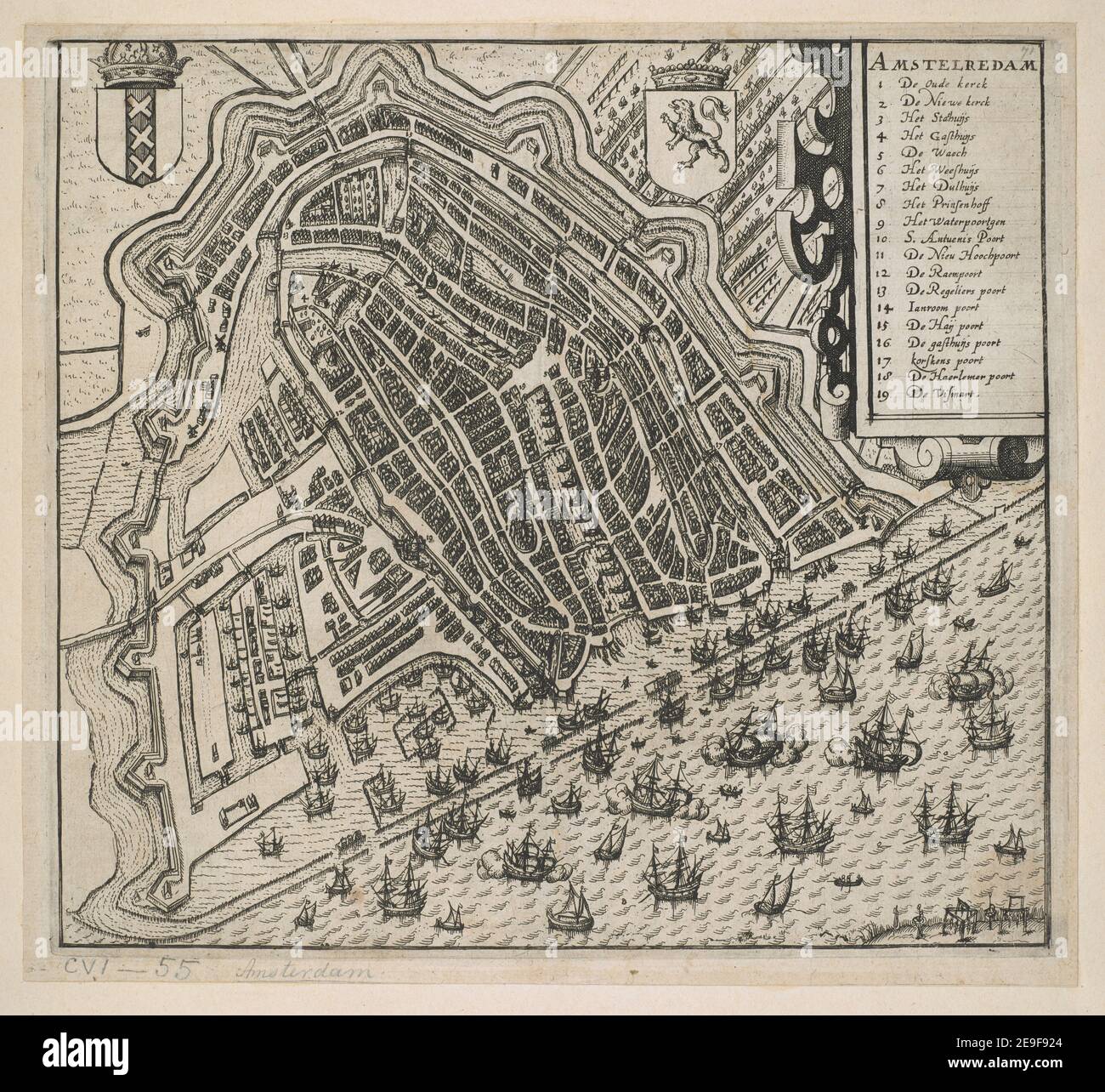 Amstelredam. Informazioni sulla mappa: Titolo: Amstelredam. 106.55. Luogo di pubblicazione: [Amsterdam] Editore: [Editore non identificato] Data di pubblicazione: [Tra 1612 e 1672] tipo di articolo: 1 mappa supporto: Incisione su copperplate dimensioni: Foglio 23.5 x 25.5 cm ex proprietario: George III, Re di Gran Bretagna, 1738-1820 Foto Stock