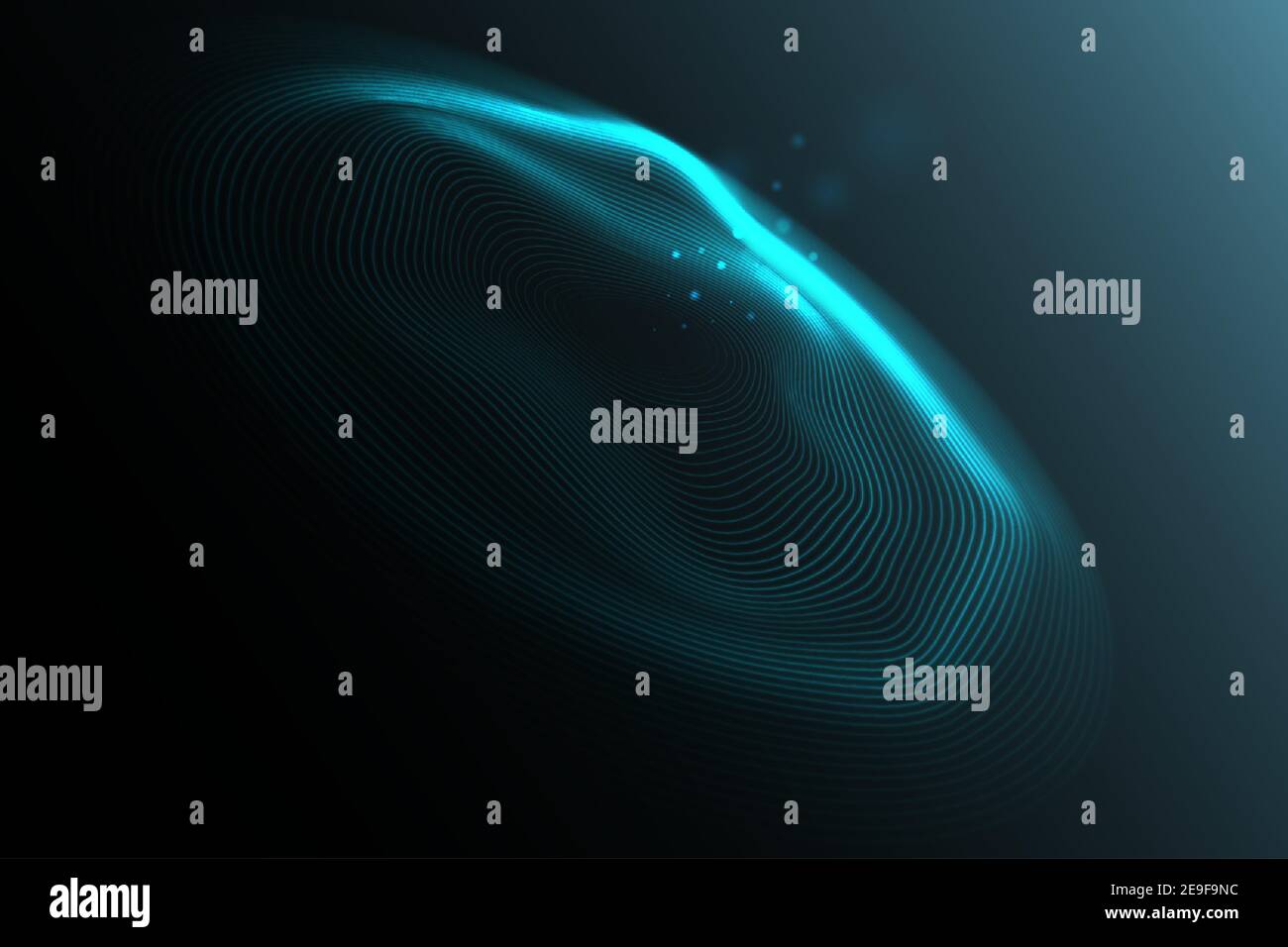 Visualizzazione delle onde sonore. Superficie astratta dell'onda di scorrimento delle linee del cerchio. Tecnologia, big data, scienza. Illustrazione Vettoriale