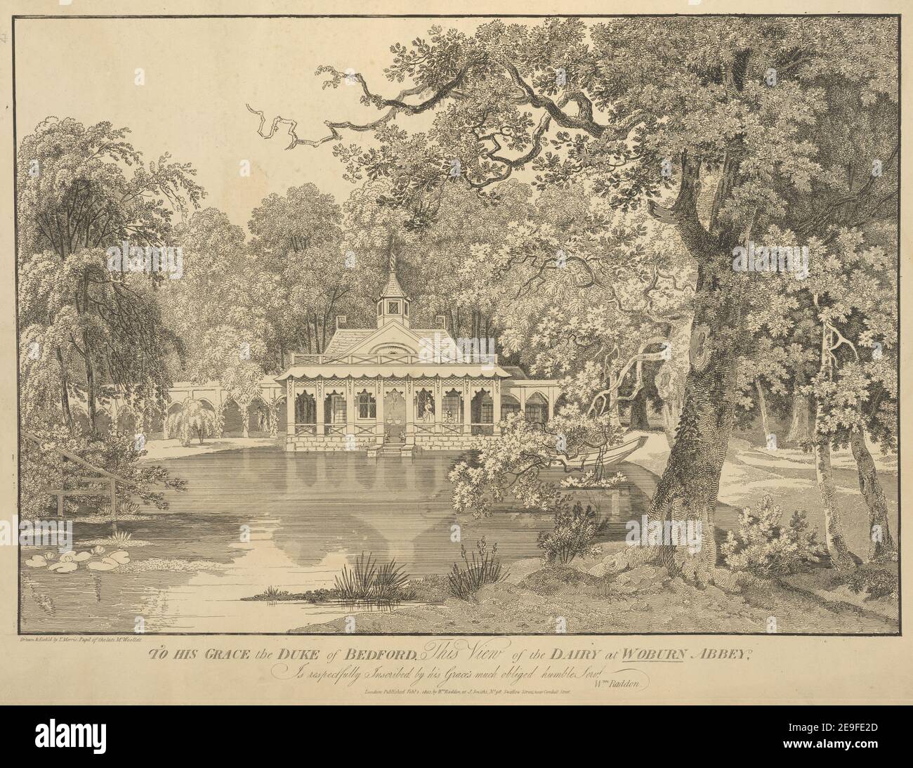 ALLA SUA GRAZIA il DUCA di BEDFORD questa vista del CASEIFICIO a WOBURN ABBEY autore Morris, Thomas 7.10.a. Luogo di pubblicazione: London Editore: Pubblicato Febbraio 1 1803 da Wm Raddon a J. Smith's Street Near Conduit Street., Data di pubblicazione: [1 Febbraio 1803] tipo di articolo: 1 stampa mezzo: Incisione dimensioni: Foglio 45.4 x 61.6 cm ex proprietario: George III, King of Great Britain, 1738-1820 Foto Stock