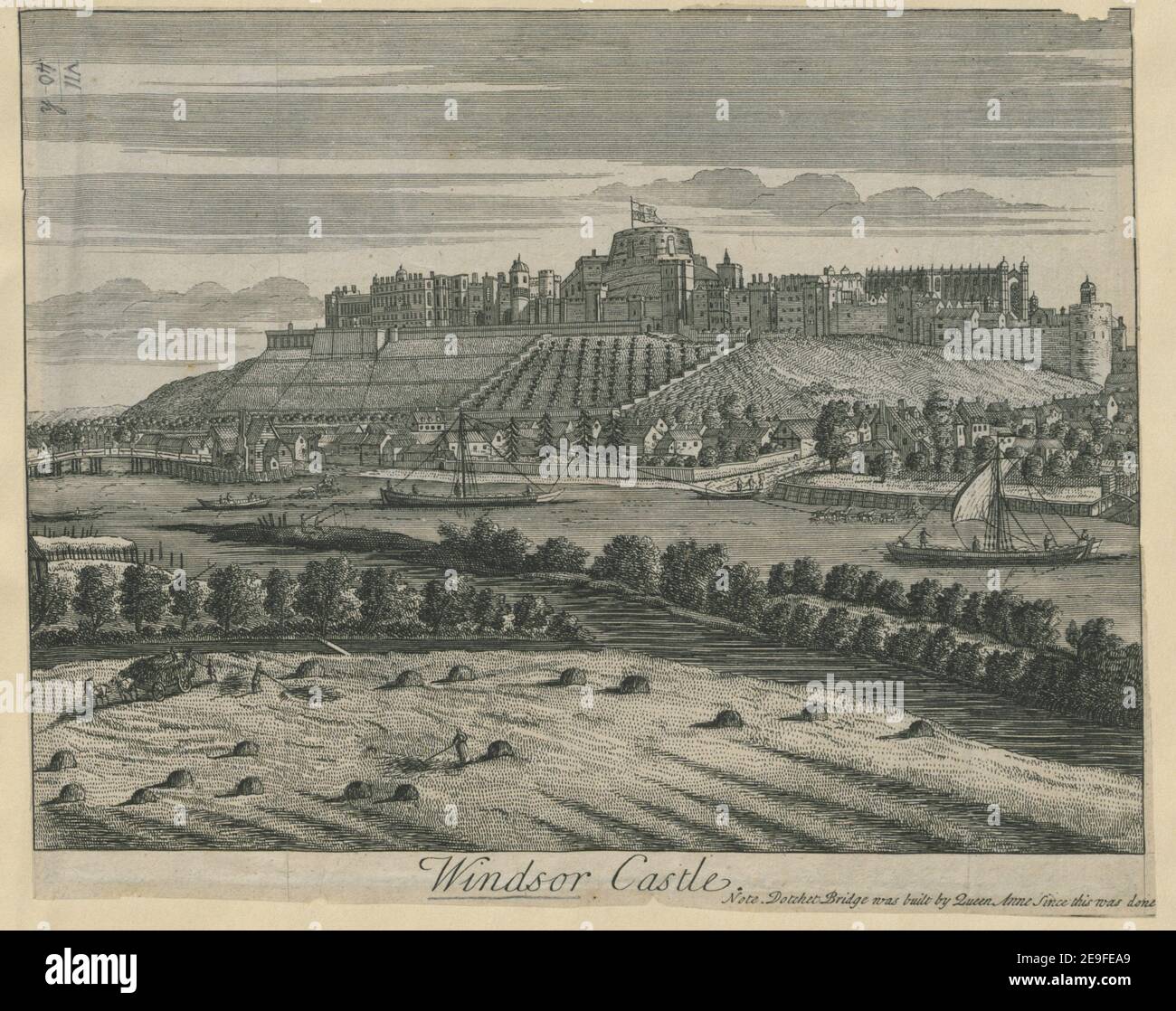 Castello di Windsor / Nota. Dotchet Bridge è stato costruito dalla regina Anna da quando questo è stato fatto autore Knyff, Leonard 7.40.h. Data di pubblicazione: c.1707-1709. Tipo articolo: 1 stampa mezzo: Incisione e incisione dimensioni: Immagine 160 x 212 mm ex proprietario: George III, Re di Gran Bretagna, 1738-1820 Foto Stock