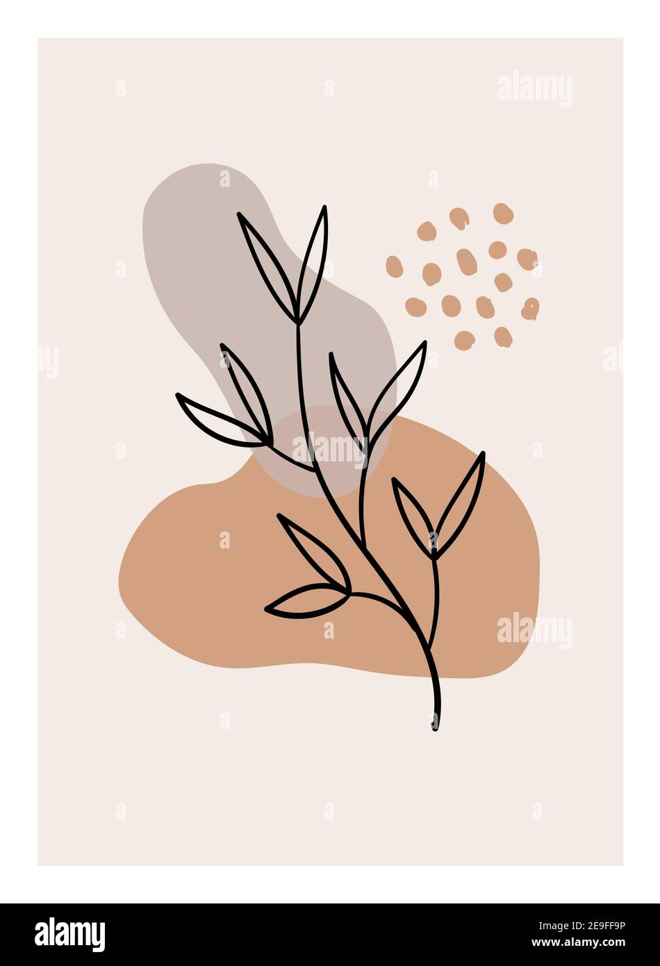 Boho floreale murale minimalista art. Vettore trendy con pianta e forme astratte. Illustrazione botanica Illustrazione Vettoriale
