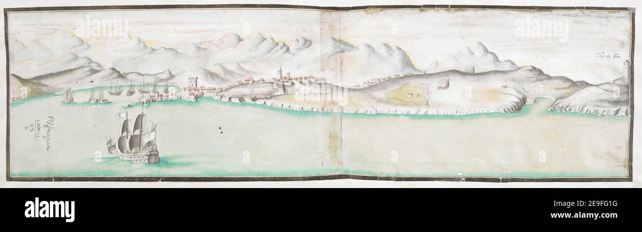 Baia di Alfaques, Tarragona . Informazioni visive: Titolo: [Baia di Alfaques, Tarragona]. 73.33.1. Data di pubblicazione: [Circa 1680] tipo di articolo: 1 disegno mezzo: Acquerello dimensioni: Foglio 15.5 x 56 cm ex proprietario: George III, Re di Gran Bretagna, 1738-1820 Foto Stock