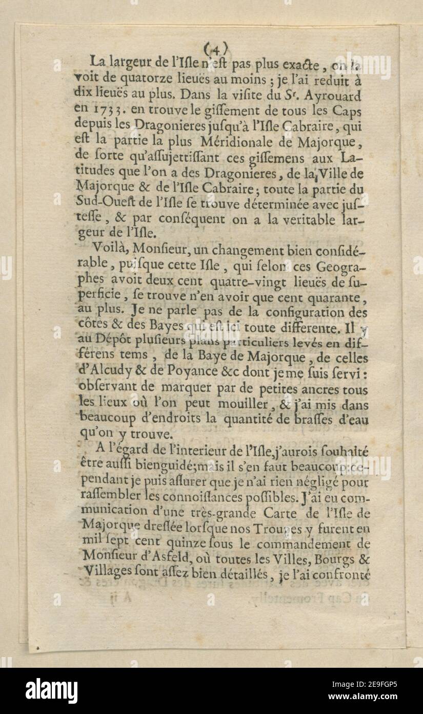 LETTRE DE M. B... Ingenieur au DeÃÅpoÃÇt des Cartes, Plans & Journaux de la Marine aÃÄ M... De l'AcadeÃÅmie Royale des Sciences. Autore Bellin, Jacques Nicolas 74.8.2. Luogo di pubblicazione: [Parigi] Editore: [Jacques Nicolas Bellin] Data di pubblicazione: [Circa 1740.] Tipo di articolo: 1 opuscolo ((8) pagine) dimensioni: 17 x 11 cm ex proprietario: Giorgio III, Re di Gran Bretagna, 1738-1820 Foto Stock