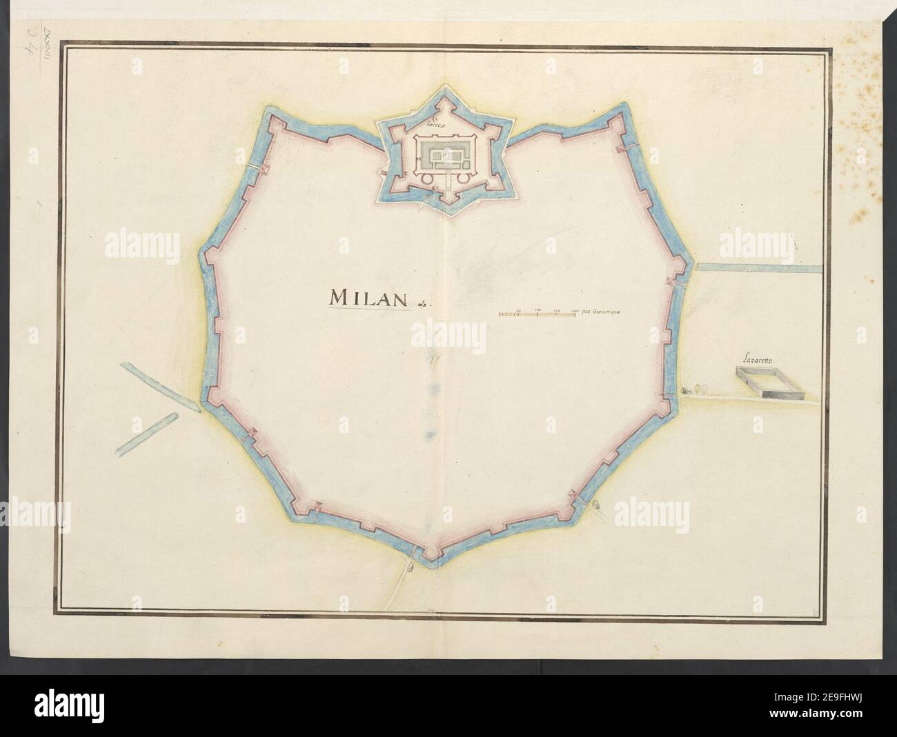 MILANO Mappa: Titolo: MILANO 77.34. Luogo di pubblicazione: [Francese] Data di pubblicazione: [Circa 1650-1700?] Tipo di articolo: 1 mappa mezzo: Inchiostro e acquerello dimensioni: 38.5 x 52.2 cm ex proprietario: George III, Re di Gran Bretagna, 1738-1820 Foto Stock