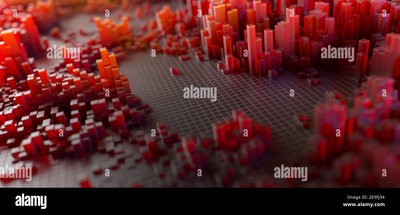 Infografica astratta 3D con sfondo a caselle. Big data. Illustrazione 3D Foto Stock