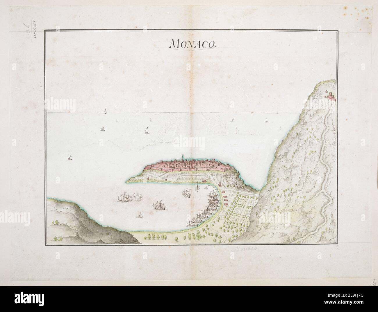 MONACO. Informazione materiale visivo: Titolo: MONACO. 77.70. Data di pubblicazione: [Circa 1650] tipo di articolo: 1 disegno mezzo: Inchiostro e acquerello dimensioni: Foglio 42.2 x 56 cm ex proprietario: George III, Re di Gran Bretagna, 1738-1820 Foto Stock