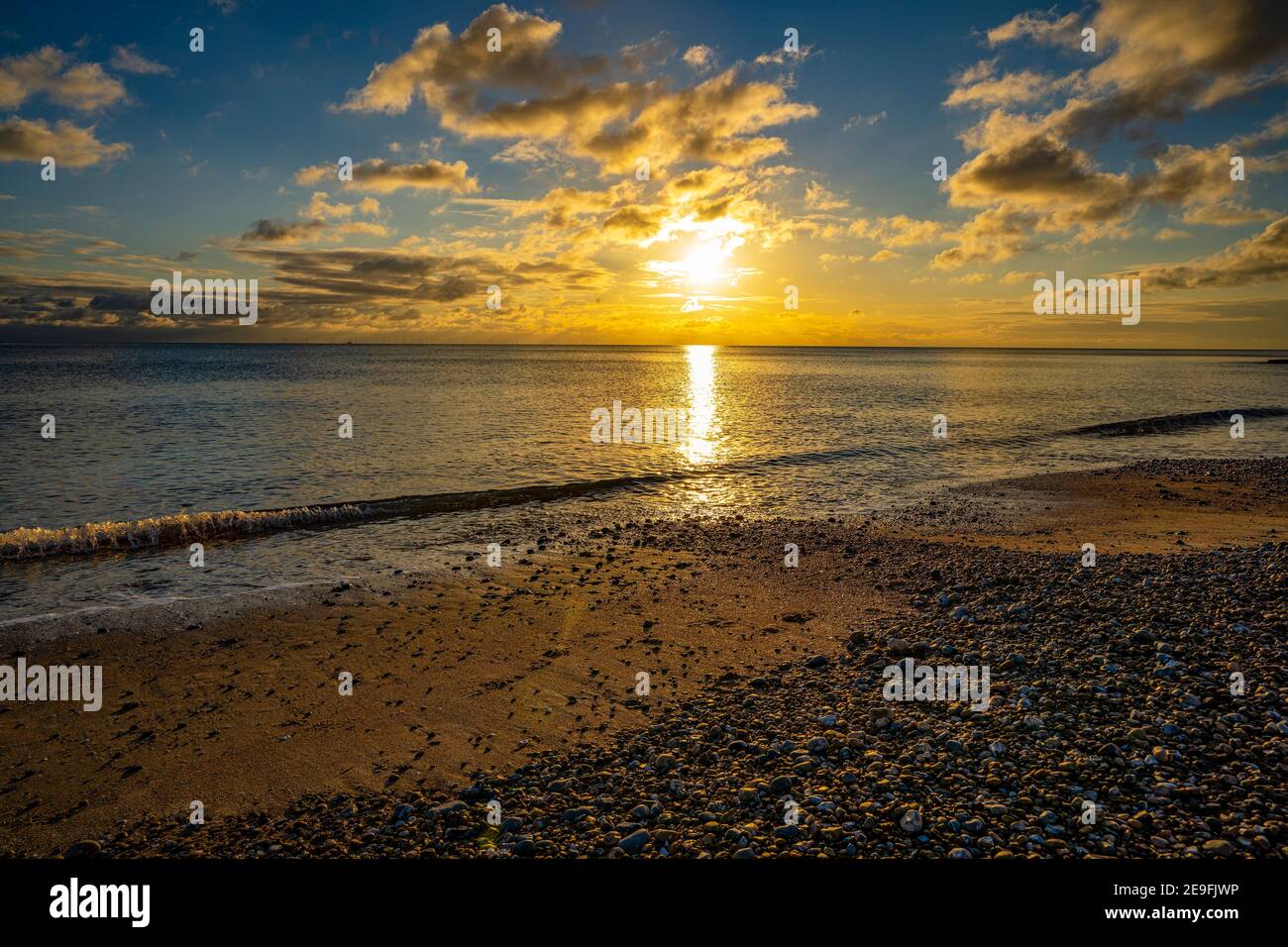 Tramonto a Brighton Beach, East Sussex, Inghilterra, Regno Unito Foto Stock